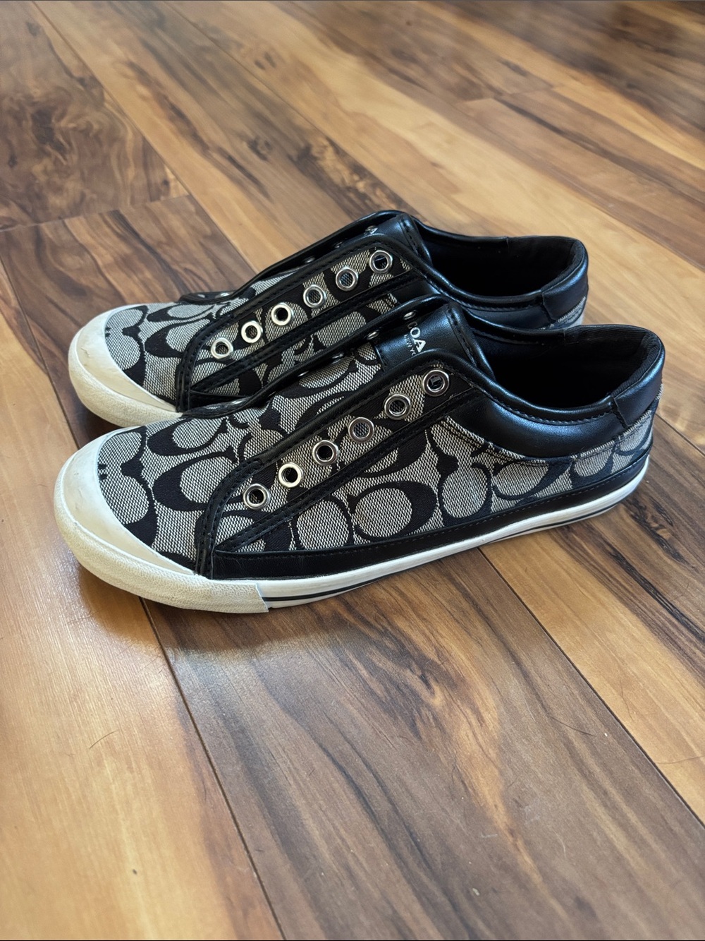 Coach Black and Gray Signature Slip-On Sneakers